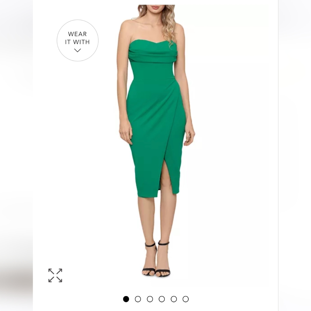 Green AQUA Strapless Faux-Wrap Dress